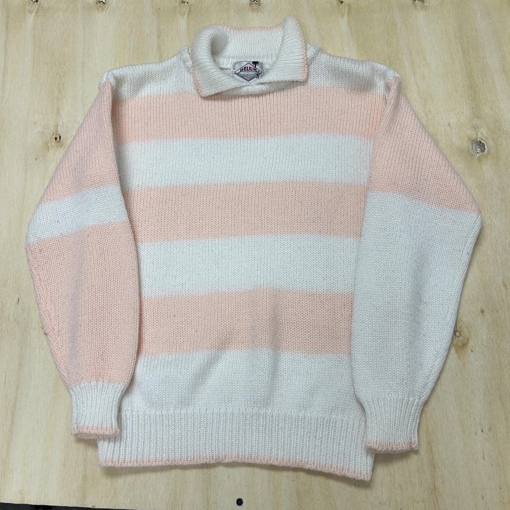 Vintage Helium Sweater Womens S Pink White Striped Turtleneck Long Knit Pullover